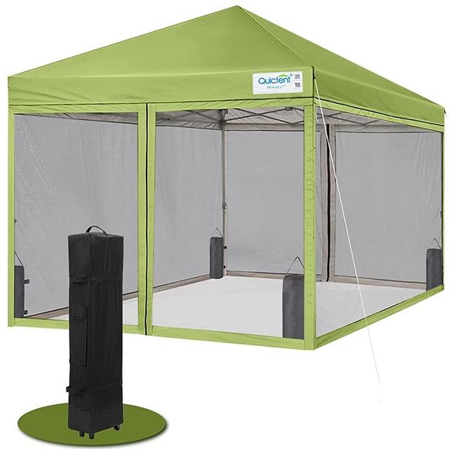 Quictent 10x10 Easy Pop up Canopy Screened with Netting Pop up Gazebo Screen House Tent Waterproof, Roller Bag & 4 Sand Bags Included (Green)