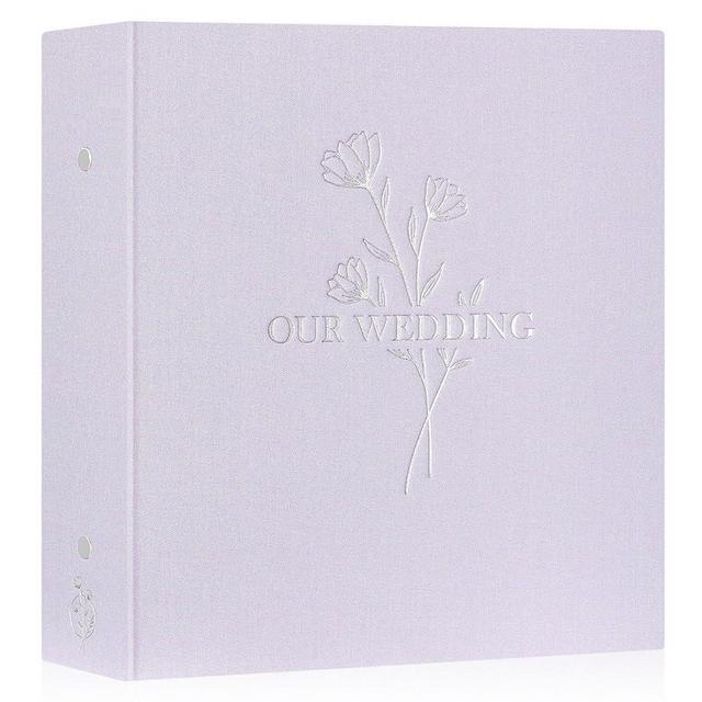 Lanpn Wedding Photo Album 4x6 600 Pocket Photos Slip in, Linen Cover Large Capacity Newlywed Marriage Album Hold 600 Horizontal Vertical Photos (Flower, Light Purple)