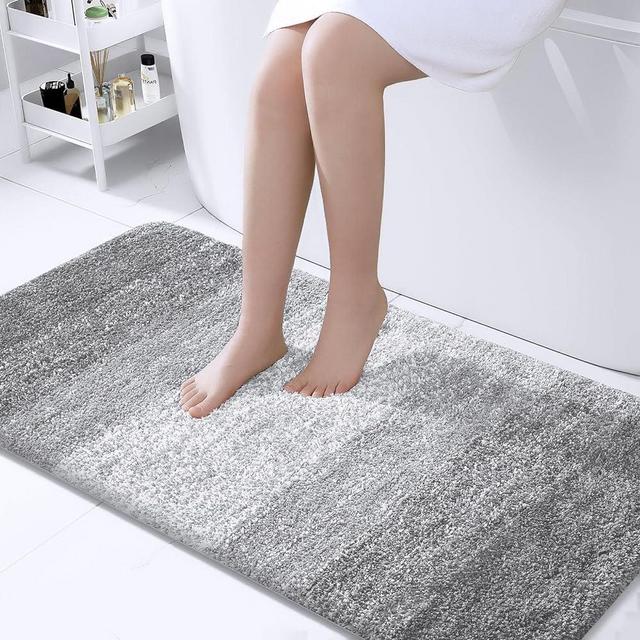 OLANLY Luxury Bathroom Rug Mat 47x24, Extra Soft and Absorbent Microfiber Bath Rug, Non-Slip Plush Shaggy Bath Carpet Runner, Machine Wash Dry, Bath Mat for Bathroom Floor, Tub and Shower, Light Grey