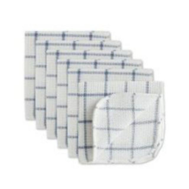 Design Imports Scrubber Dishcloths Collection Windowpane Dishrag Set, 12x12", White/Stonewash Blue Stripe, 6 Piece