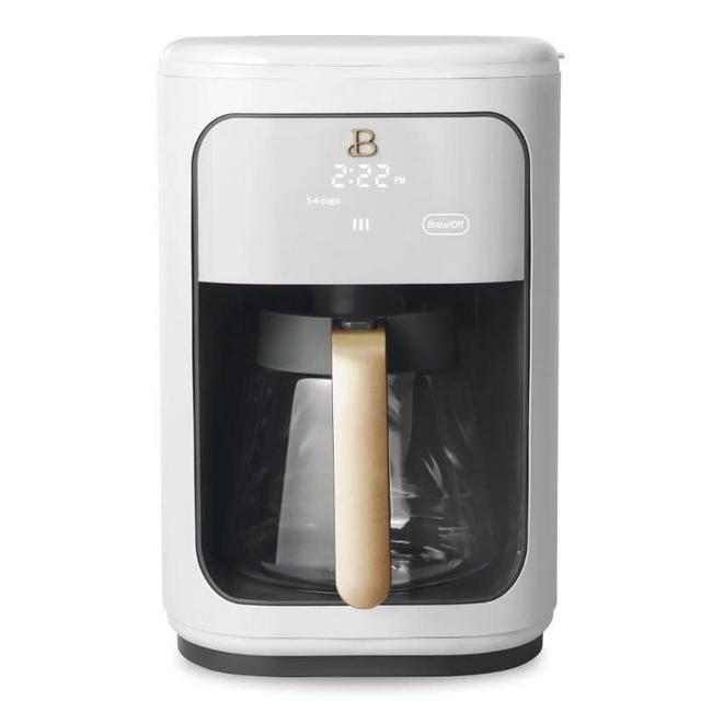 Touchscreen Coffee Maker, 14-Cup Programmable Coffee Maker with Touch-Activated Display, Kitchenware by Drew Barrymore (White Icing)