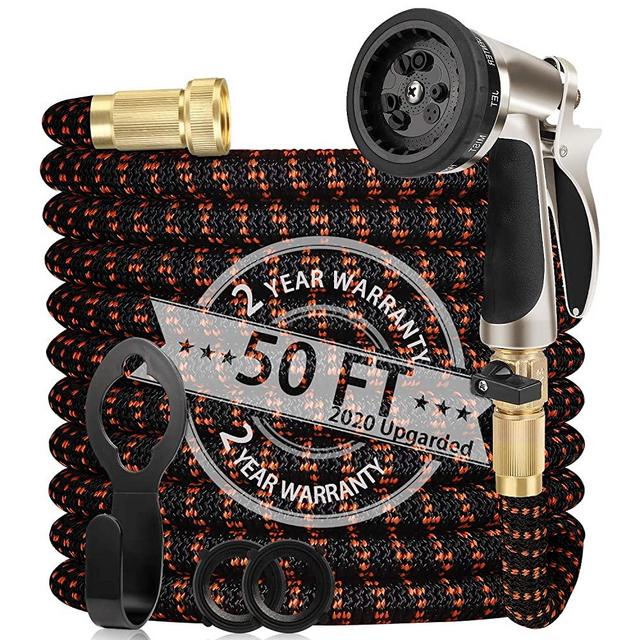 WGCC Expandable Garden Hose, 50Ft [Extra-Thick 4 Layers Latex Core] 5-in-1 Water Garden Hose with Heavy Duty 9 Function Sprayer Nozzle- Water Hose with 3/4" Solid Brass Fittings