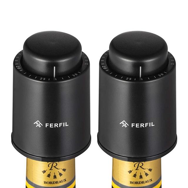 Wine Vacuum Stoppers, Ferfil Wine Bottle Sealer Pump Wine Saver Champagne Preserver with Date Scale Record, Wine Corks Best Gifts for Wine Lovers (2 Packs)