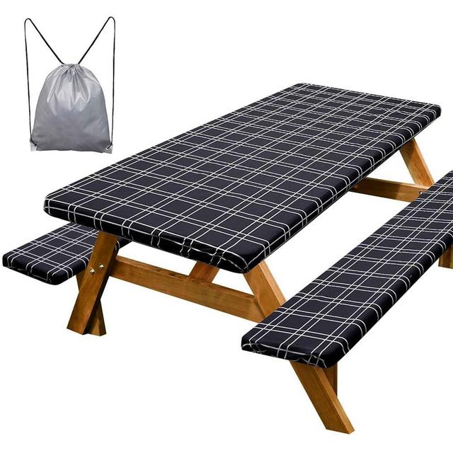 ICOSY Picnic Table Cover with Bench Covers 30 x 72 inch, Fitted Rectangle Tablecloth Windproof Camping Essentials TableCloth for 6 Foot Tables, Camping Gifts Accessories for RV Campers