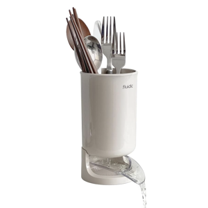 carrotez Utensil Drying Holder for Kitchen Counter, Self Draining, Small Utensil Cutlery Flatware Silverware Holder Drainer Cup, Beige, 1 ea