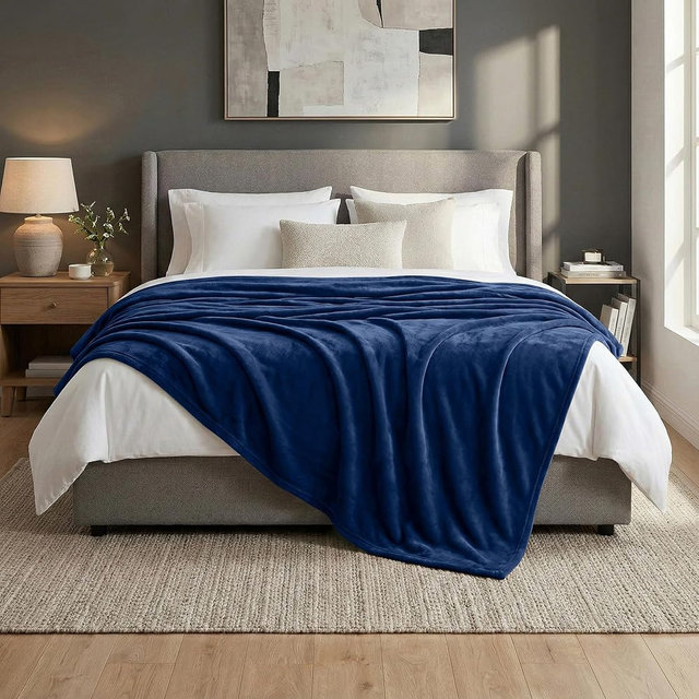 Americanflat 90x90 Fleece Throw Blanket - Soft and Breathable Throw Blanket for Couch, Bed, Chair - Oversized Fleece Blankets Perfect for Home, Bedroom - Blue