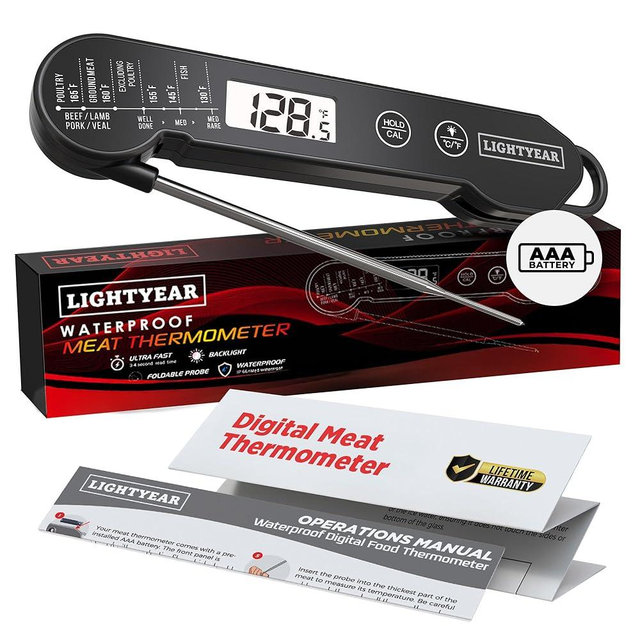 Lightyear Meat Thermometer | Instant Read Cooking Thermometer for Grilling, Roasting & BBQ, Built-in Magnet, IP65 Waterproof, Food-Grade Stainless Steel Temperature Probe