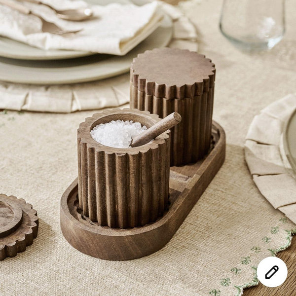 Antiqued Wood Scalloped Pinch Pot Set