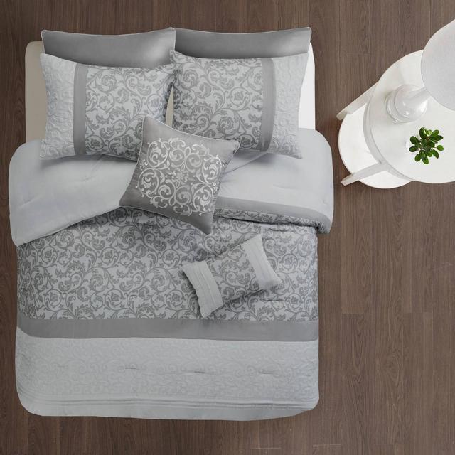 8pc Queen Casey Embroidered Comforter Set Gray