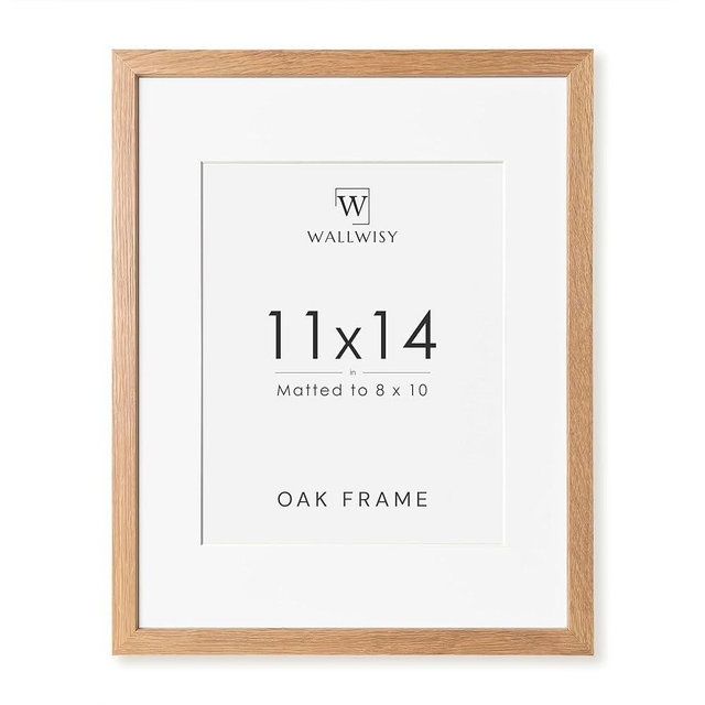11x14 Picture Frame, Solid Oak 11x14 Photo Frame with Mat to 8x10, 14x11 Natural Oak Wood Frames for Wall, Set of 1