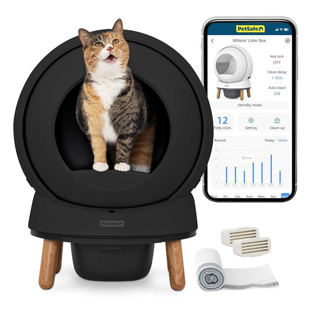 PetSafe ScoopFree SmartSpin Self-Cleaning Cat Litter Box, Black – Advanced Odor Control, App Controlled with Health Monitoring, Works with Any Litter, Up to 2 Weeks of Hands-Free Cleaning
