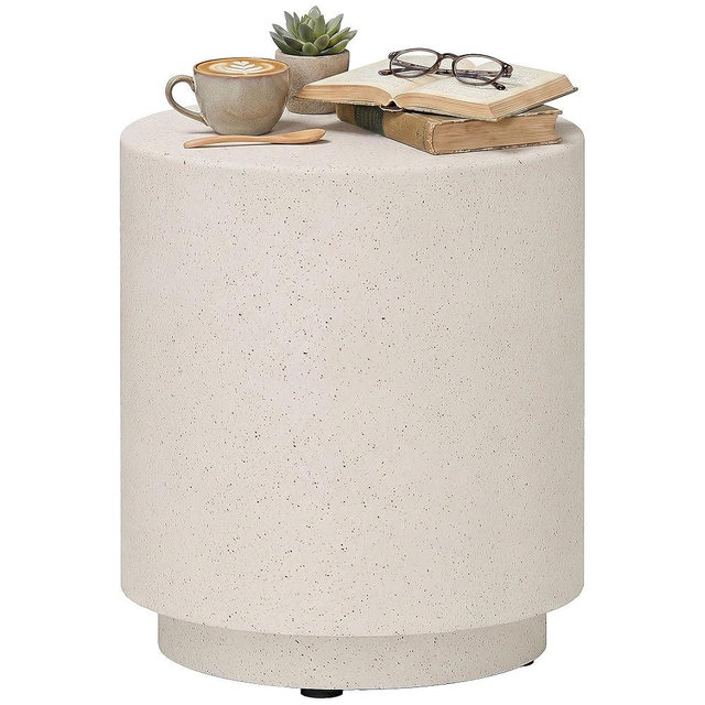 HOMCOM Outdoor Side Table, Round Small End Table with Concrete Finish for Indoor, Patio, Backyard, Pool, Porch, Garden, Lawn, Cream White