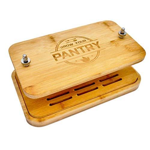 Tofu Press By Grow Your Pantry - New Bamboo Wooden Design with a Stainless Steel Screw System - Bonus Tote Bag for Storage and Ebook Guide.