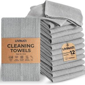 Light Gray Cotton Cleaning Rags For Housekeeping - Trapos Paños De Limpieza Reutilizables - Kitchen Bar Shop Towel Dish Mop Wash Cloth For House - Reusable Washable Absorbent - 13"x13" 12 Pack