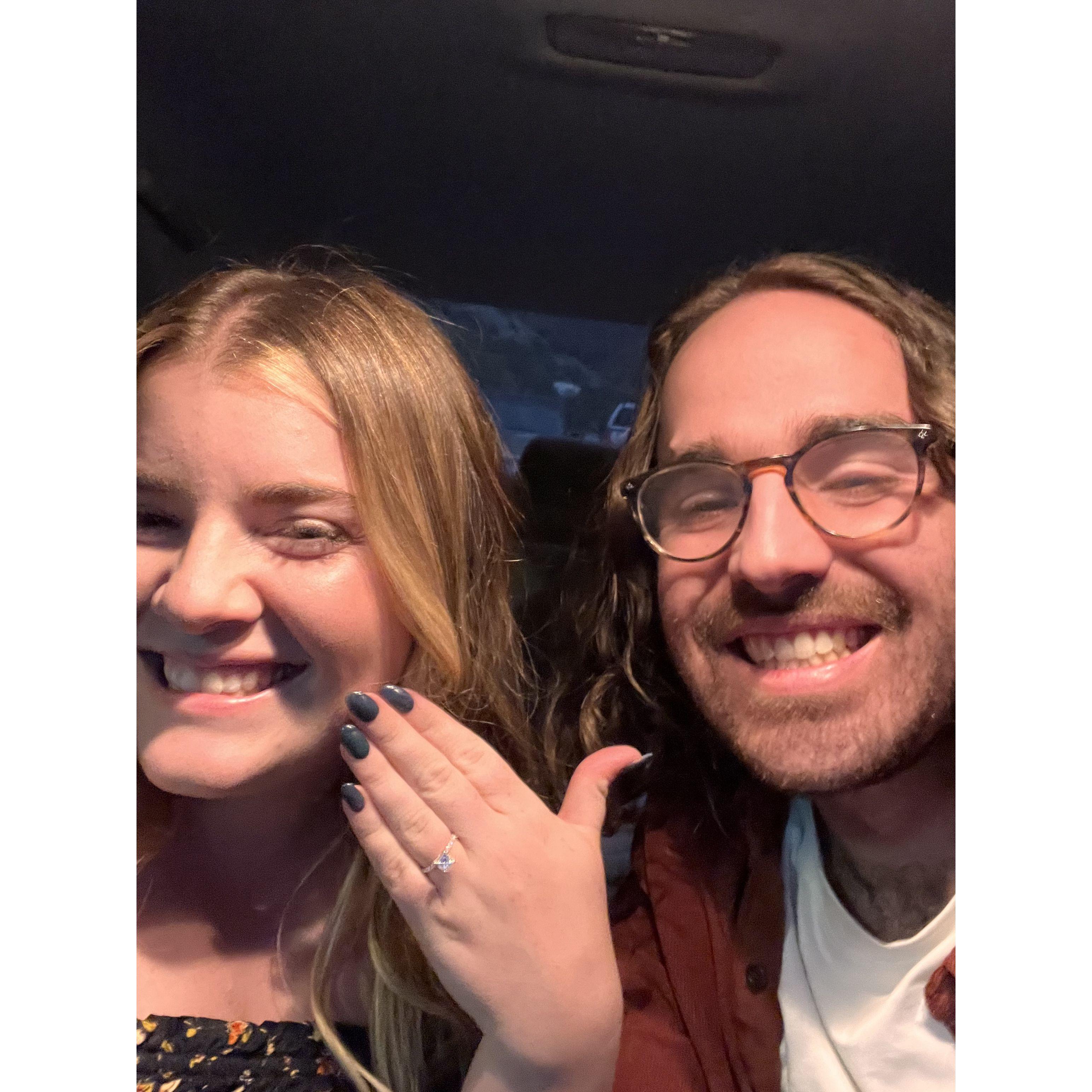 The obligatory car selfie after we got engaged! And Ericsson was trying to stall to give everyone enough time to set up the surprise engagement party at our house :)