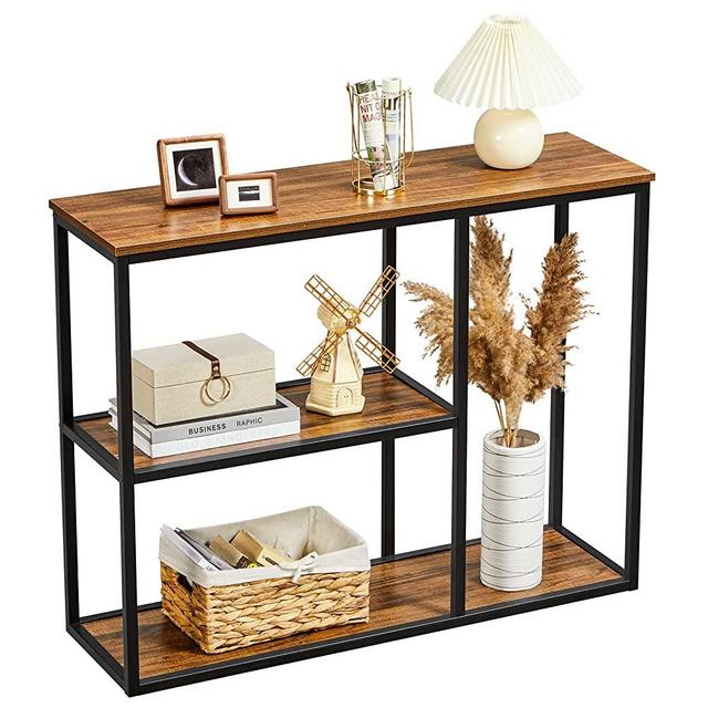 WOHOMO Console Table, Modern Sofa Table with 3-Tier Storage Shelves, 12'' Narrow Industrial Entryway Table for Living Room, Corridor, Hallway, 40" x12''x32'' Rustic Walnut