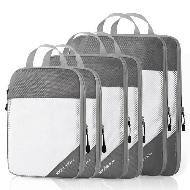 NICOSHOW Compression Packing Cubes for Suitcases, 6 Set Packing Cubes Travel Organizer, Compressible Travel Packing Organizers Travel Essentials for Women/Men, Grey