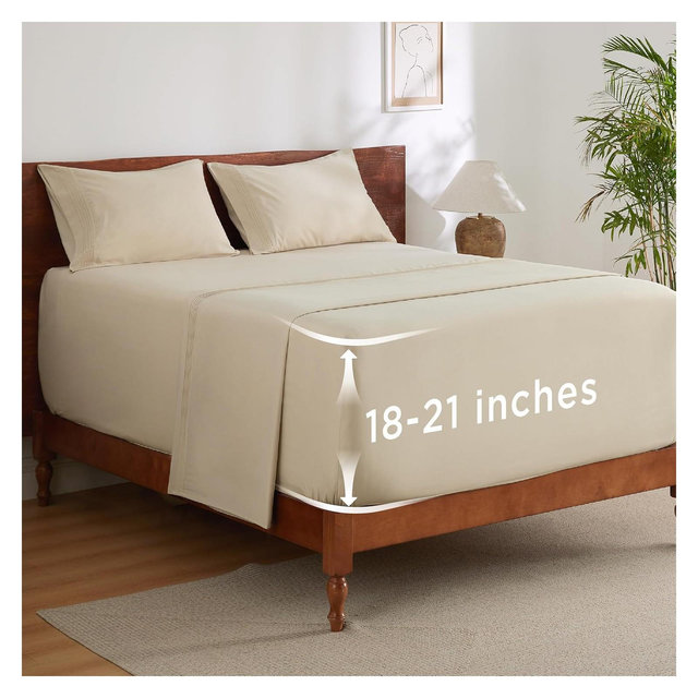 GentleSoft Deep Pocket King Sheet Set - Fits Mattresses Up to 21 Inches Thick - 4 Piece Bed Sheets, Moisture Wicking, Soft & Cooling Bedsheets & Pillo