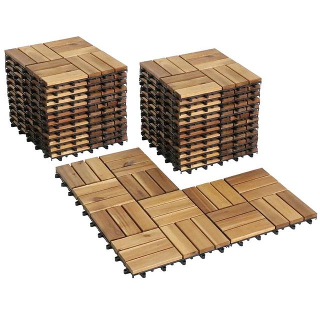 VICTORY RELAX Acacia Wood Flooring Interlocking Deck Tiles for Patio Decor 27 Pcs 12 Slats - Waterproof Indoor & Outdoor Decor - Balcony Garden Decking Tile (11,81 * 11,81 * 0,94 inches)