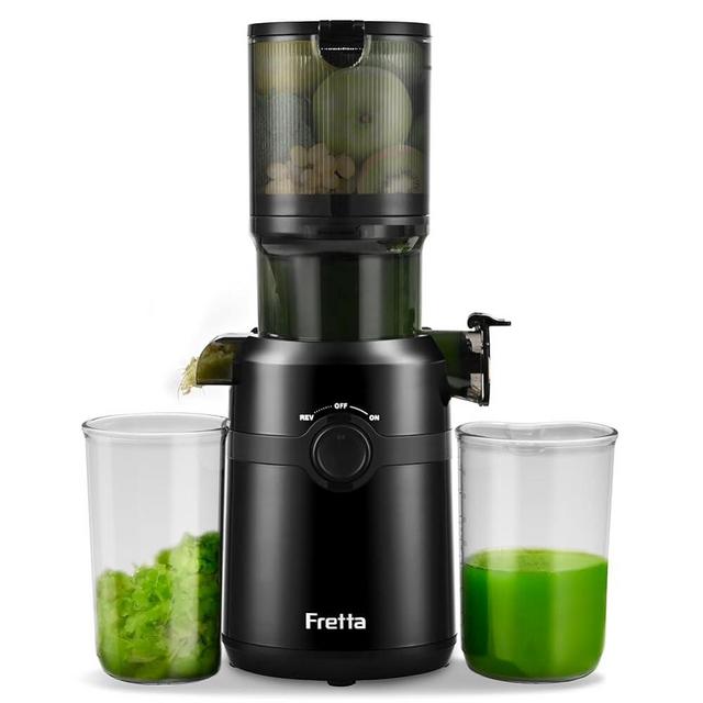 Cold Press Juicer Machines,Fretta Slow Masticating Juicer Machines with 4.25" Large Feed Chute,Fit Whole Fruits & Vegetables Easy Clean Self Feeding,High Juice Yield,BPA Free (Black)
