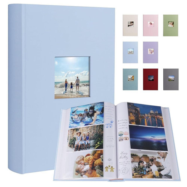 Photo Album 4x6 420 Photos with Writing Space, 4x6 Photo Album Linen Cover with Memo Slip-in Pockets, 420 Photos 4x6 Pictures Album Book for Wedding Kids Travel Family Baby (Baby Blue)