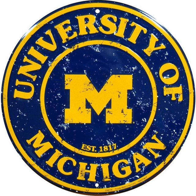 Hangtime University of Michigan - Michigan Wolverines 12" Embossed Retro Circle Sign