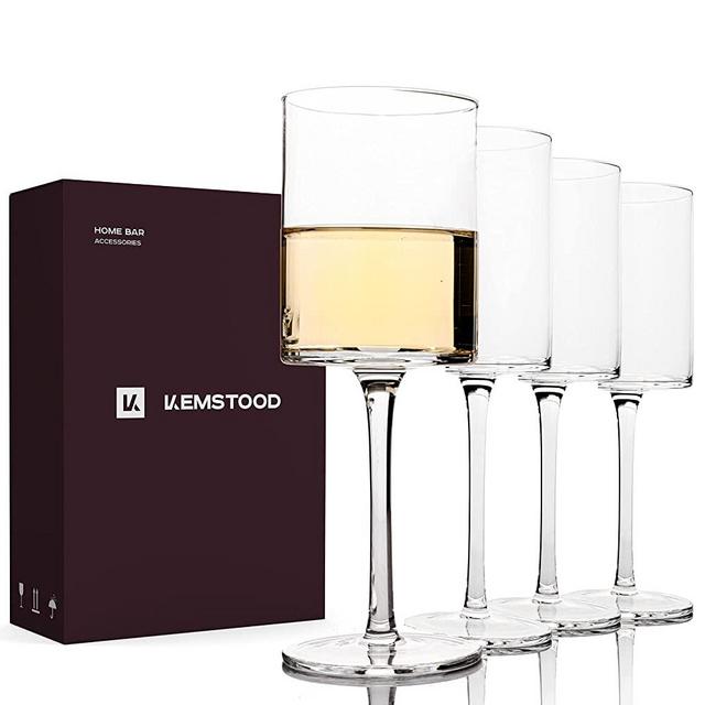 Square Wine Glasses with Stem Set of 4 - Modern Unique Large Glass for Red & White Wine - Crystal Drinking Cup - Gift for Men and Women, Wedding, Anniversary, Birthday, Housewarming - Copas de Vino