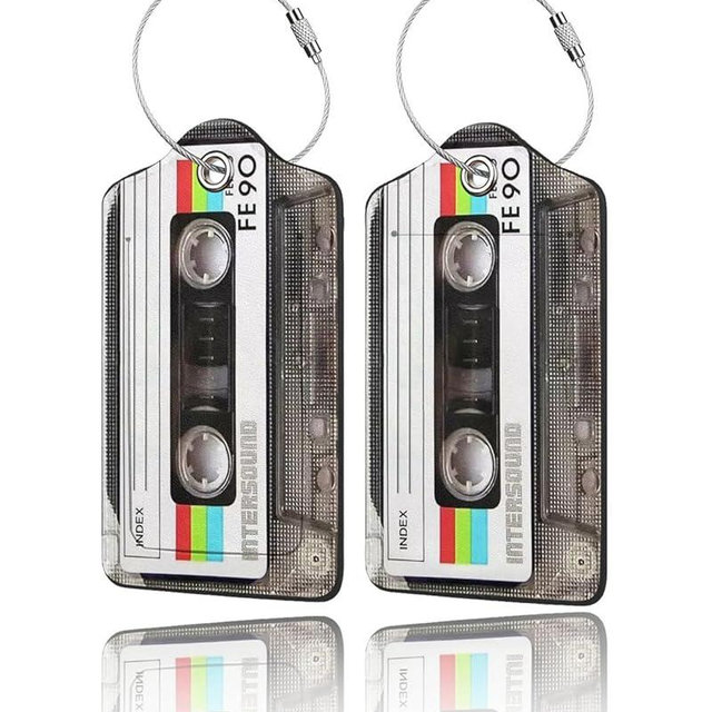 GACCAP 2 Pack Luggage Tags for Suitcase, Privacy Cover ID Label with Stainless Steel and Address Card for Travel Bag Backpack Cruise Ship Essentials Tag Women Men - Retro Cassette Tape