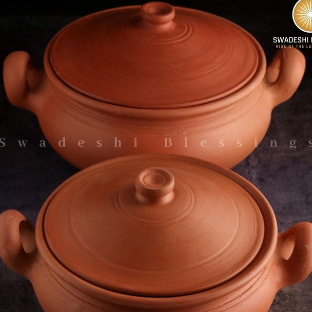 Handmade Unglazed Clay Pot for Cooking With Lid: Earthen Kadai, Lead-Free Ayurvedic-Cookwares, Clay Handi