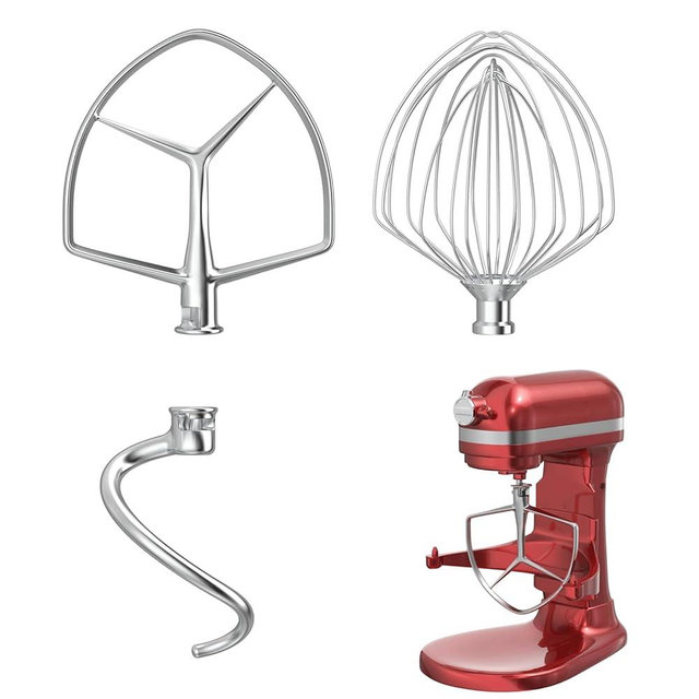 Stainless Steel Kitchen Mixers Accessories Compatible with KitchenAid Mixer and 7 Qt Bowl. 7QT 9-Wire Whip, 7QT Flat Beater, 7QT Dough Hook Attachment Dishwasher safe