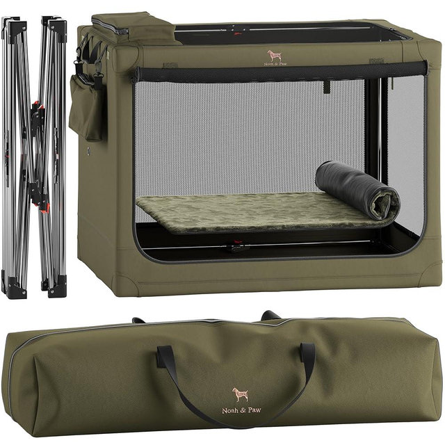 Noah & Paw Collapsible Dog Crate 42 Inch, XXL Dog Crate for XXL, XL, Large Breeds, Travel Kennel for Car, Includes Pet Mat for Pet Cage, 2 Storage Pockets, Handbag, 10mm Locking Zippers 42 * 31 * 31