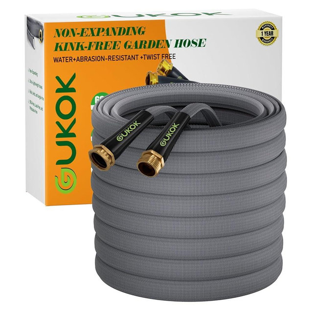 GUKOK Garden Hose 100 FT, Non-Expanding Water Hose, Ultra-Light & Flexible, Burst-Resistant, Kink-Free, High-Pressure Garden Hose All-Weather Use for Lawns, Gardens, and Outdoor Cleaning
