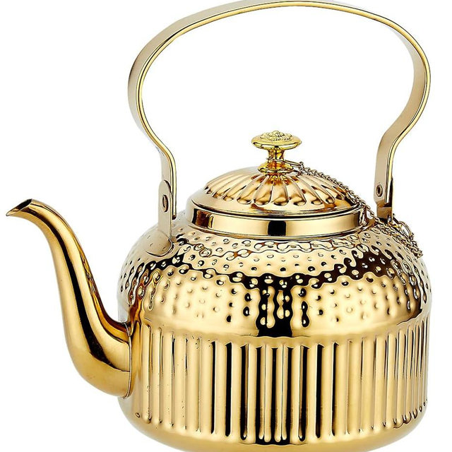 SANQIAHOME Antique 1.2L (40Oz) Stainless Steel Teapot with Infuser Gold