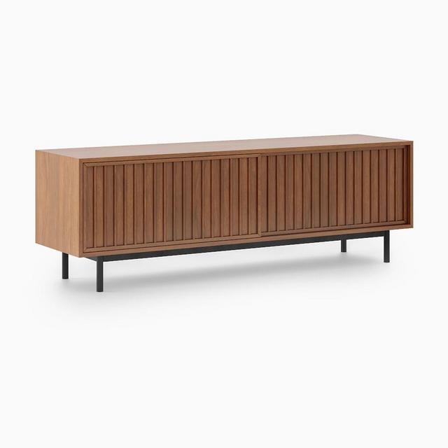 Slatted Media Console, Walnut, Antique Bronze, 67"