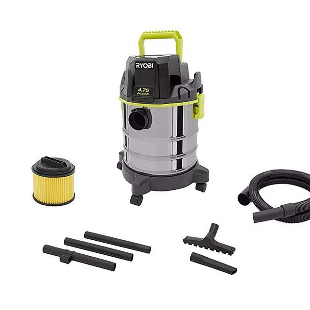 RYOBI 18V ONE+ Cordless 4.75 Gallon Wet/Dry Vacuum (Tool Only) with Hose, Crevice Tool, Floor Nozzle, and Extension Wands