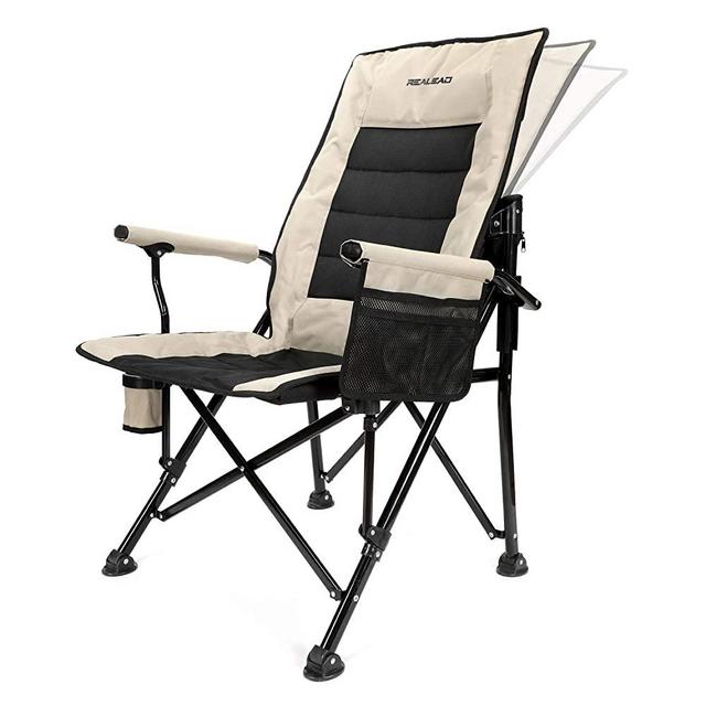 Realead Oversized Camping Chair Heavy Duty Folding Chair Adjustable High Back Support Beach Chair Travel Portable Chair Padded Hard Arm Steel Frame Outdoor Chair Supports 400 lbs