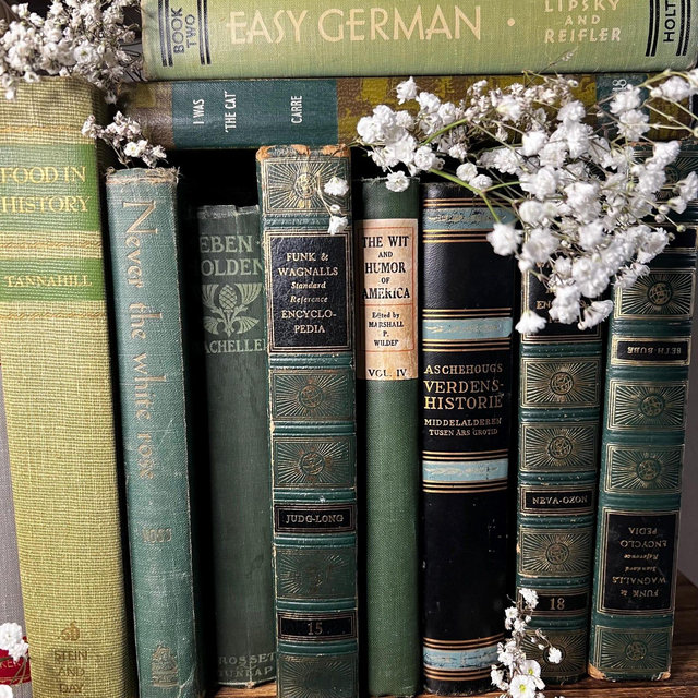 Vintage Books | Shades of GREEN | Hardcover | Office Decor, Shelf Display, Old Library, Staging Photo Prop, Wedding Decor, Vintage Gifts