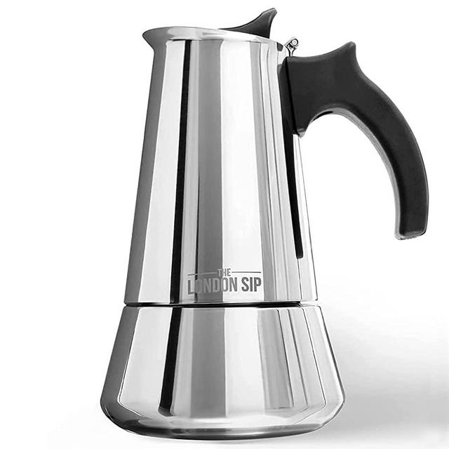 London Sip Stainless Steel Stove-Top Espresso Maker Coffee Pot Italian Moka Percolator, Silver, 6 Cup