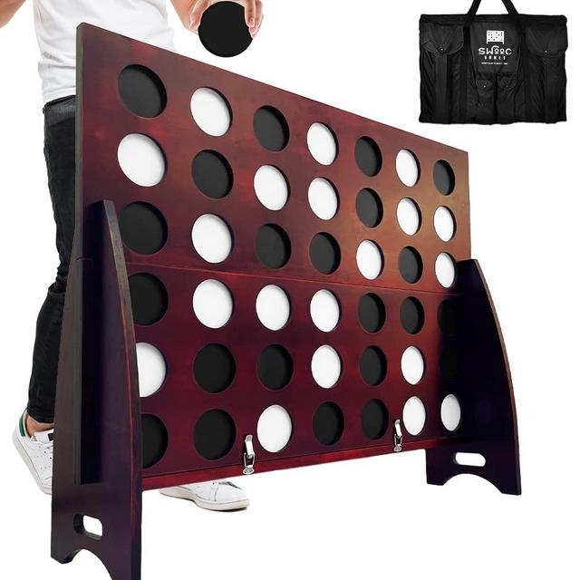 SWOOC Games - XL Giant 4 in A Row (4ft x 3ft) - All Weather with Carrying Case and Noise Reducing Design - 60% Quieter - Giant Connect 4 Discs to Win - Giant Outdoor Games for Family - Jumbo Games