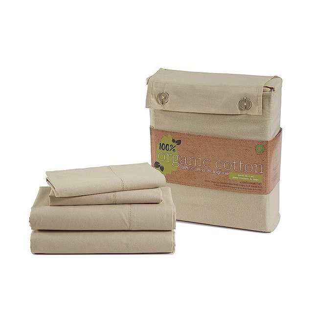 LANE LINEN 100% Organic Cotton Sheets Set Pure Long- Staple Percale Weave - Bedding for Bed Fits Mattress Upto 15in Deep Pocket (Twin Taupe)