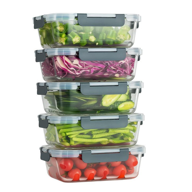 WWYH.DSS 5 PACK 36 oz Glass Meal Prep Containers, Glass Food Containers with Snap-Lock Lids, Airtight Lunch Containers, Microwave, Oven, Refrigerator and Dishwasher Safe，Gray