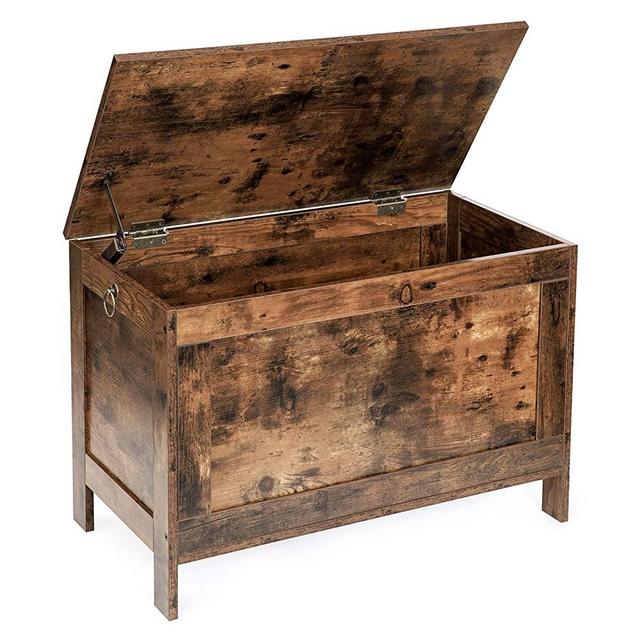 HOOBRO Storage Chest, Retro Toy Box Organizer with 2 Safety Hinge, Sturdy Entryway Storage Bench, Wood Look Accent Furniture, Easy Assembly, Rustic Brown BF75CW01