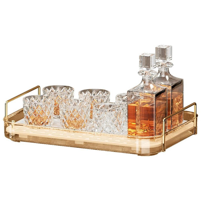 Seoneiro Whiskey Tray, Glass Cup Rack, Mug Holder, Coffee Cup Organizer, Bathroom Countertop Organizer Organizer with Drain Board Wine Glass Decorative Organizer, Food Tray, Kitchen Spice Rack