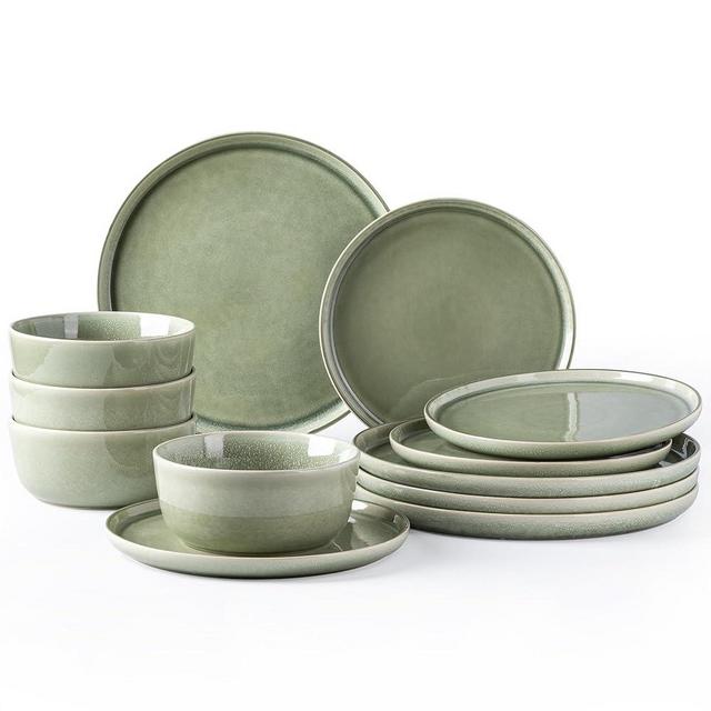 AmorArc Stoneware Dinnerware Sets for 4,Round Reactive Glaze Ceramic Plates and Bowls Set,Highly Chip and Crack Resistant | Dishwasher & Microwave Safe Dishes Set,Service for 4 (12pc)