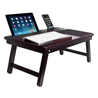 Sofia + Sam Multi Tasking Laptop Bed Tray | Lap Desk Supports Laptops Up to 18 Inches (Walnut)