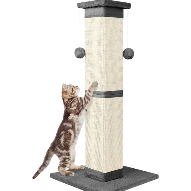 Cat Scratching Post 33 Inch Nature Sisal Cat Scratch Post for Indoor Cats, Large Cat Scratcher Protect Your Furniture, for All Breeds (Grey)