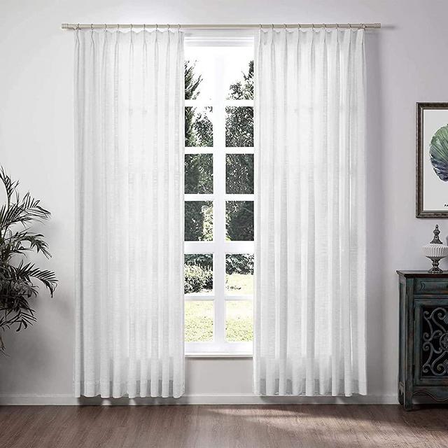 TWOPAGES 52 W x 108 L inch Pinch Pleat Darkening Drapes Faux Linen Curtains Drapery Panel for Living Room Bedroom Meetingroom Club Theater Patio Door (1 Panel),White