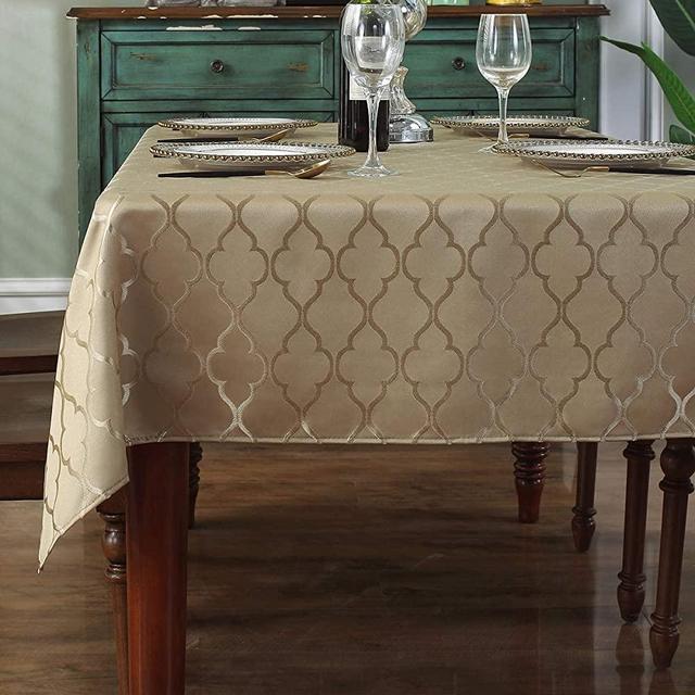 Jacquard Tablecloth Flower Pattern Polyester Table Cloth Spill Proof Dust-Proof Wrinkle Resistant Table Cover for Kitchen Dining Tabletop Decoration (Rectangle/Oblong, 60" x 120" (10-12 Seats), Gold)