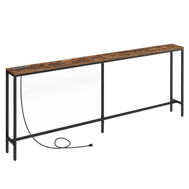 MAHANCRIS 78.7" Console Table with Power Outlet, Narrow Sofa Table, Industrial Entryway Table with USB Ports, Behind Couch Table for Entryway, Hallway, Foyer, Living Room, Rustic Brown CTHR20E01