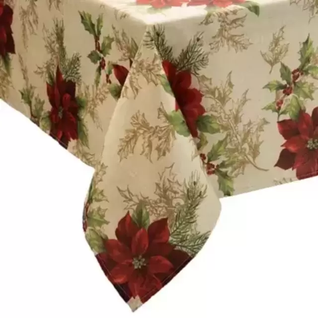 Holiday Festive Poinsettia 60-Inch x 84-Inch Oblong Tablecloth
